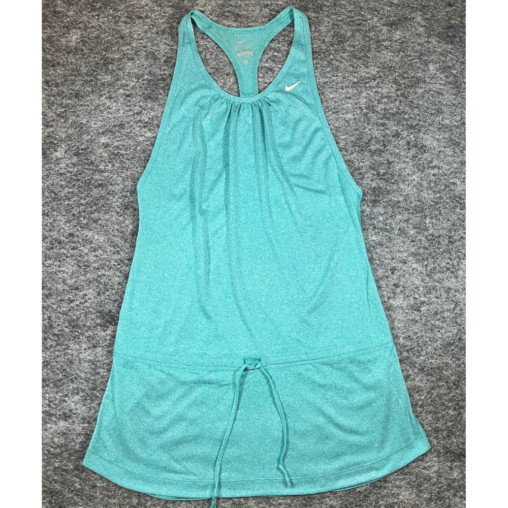 Nike Tank Dress Womens S Teal Dri-FIT Running Racerback Drawstring Golf Tennis